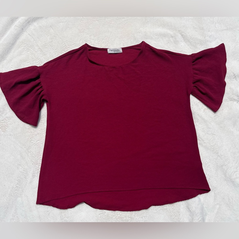 Impressions Deep Red Blouse with Ruffled Sleeves